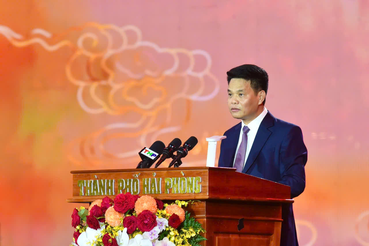 Chủ tịch UBND TP Hải Phòng Lê Ngọc Châu phát biểu tại sự kiện. Ảnh: ĐT. 
