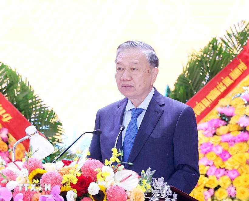 Tổng Bí thư Tô Lâm phát biểu tại lễ kỷ niệm. (Ảnh: Thống Nhất/TTXVN).