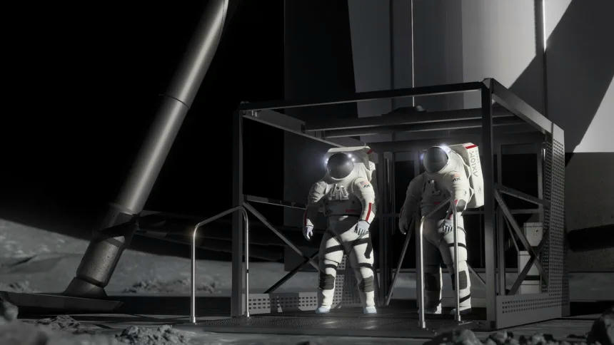 Một ý tưởng mô tả Hệ thống hạ cánh có người lái Starship (HLS) của SpaceX trên Mặt Trăng. Nguồn: NASA.