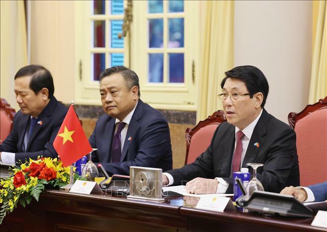 Chủ tịch nước Lương Cường phát biểu tại cuộc hội đàm với Tổng Thư ký Liên hợp quốc António Guterres. Ảnh: Lâm Khánh/TTXVN
