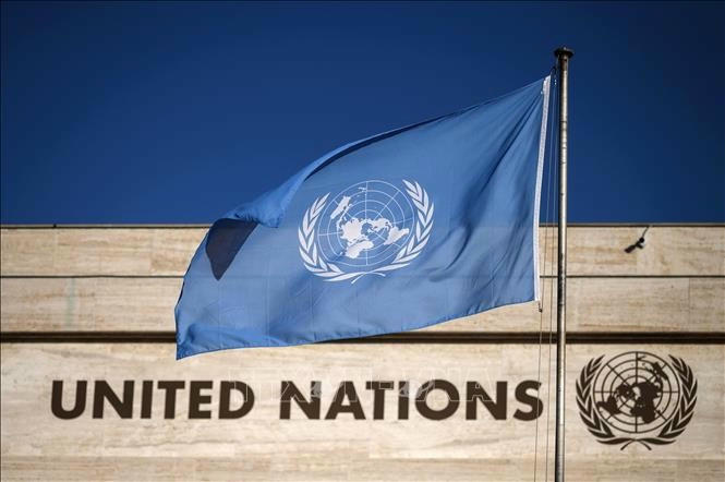 Cờ Liên hợp quốc tại tòa nhà trụ sở ở Geneva, Thụy Sĩ. (Ảnh tư liệu: AFP/TTXVN).