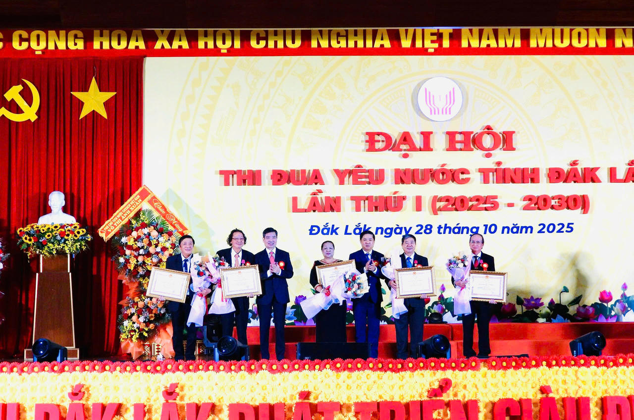Thừa ủy quyền của Chủ tịch nước, lãnh đạo tỉnh trao Huân chương Lao động hạng Nhì cho 5 cá nhân. Ảnh: Thanh Nga.