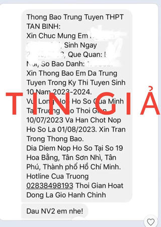 Cảnh báo tin nhắn lừa đảo trúng tuyển vào lớp 10 tại TP HCM