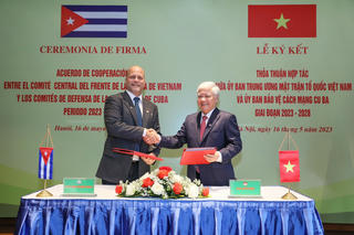 UBTƯ MTTQ Việt Nam và Ủy ban Bảo vệ Cách mạng Cuba ký kết thỏa thuận hợp tác giai đoạn 2023-2028