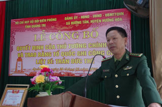 Trao Bằng 'Tổ quốc ghi công' cho liệt sĩ Trần Đức Thế