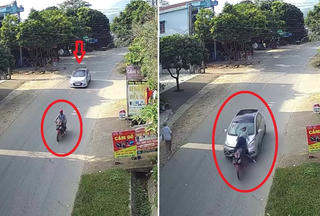 [VIDEO] Xe ô tô lao như tên bắn, hất tung tài xế xe máy lên nóc capo