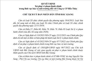Tỉnh Bắc Giang xử phạt Công ty Cổ phần Bến Thủy 350 triệu đồng