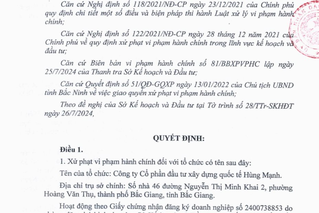 Chuyển nhượng thầu trái phép, Công ty Hùng Mạnh bị xử phạt 225 triệu đồng