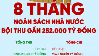 8 tháng, ngân sách nhà nước bội thu gần 252.000 tỷ đồng