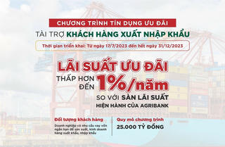 Agribank dành 25.000 tỷ đồng ưu đãi lãi suất tài trợ khách hàng xuất, nhập khẩu năm 2023