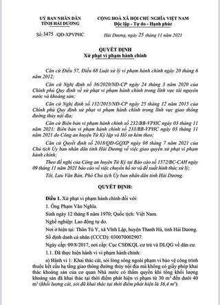 Hải Dương: Phạt 1 cá nhân 50 triệu đồng vì khai thác cát trái phép 