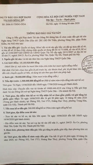 Công ty Đấu giá Đông Đô bị tố thông đồng, móc nối làm sai lệch kết quả đấu giá