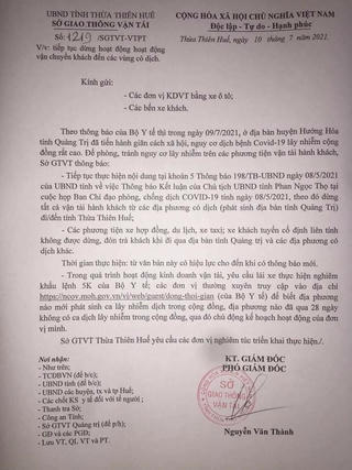 Sở GTVT tỉnh Thừa Thiên – Huế ‘sửa sai’ sau khi ban hành văn bản tạm dừng vận chuyển hành khách từ Quảng Trị