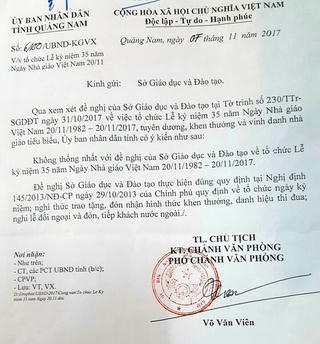 Quảng Nam không tổ chức kỷ niệm Ngày Nhà giáo Việt Nam