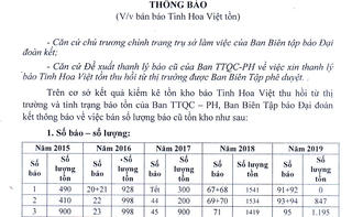 Thông báo về việc bán báo Tinh hoa việt tồn