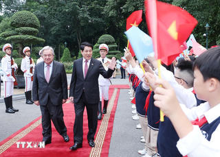 Chủ tịch nước Lương Cường chủ trì lễ đón chính thức Tổng Thư ký Liên hợp quốc