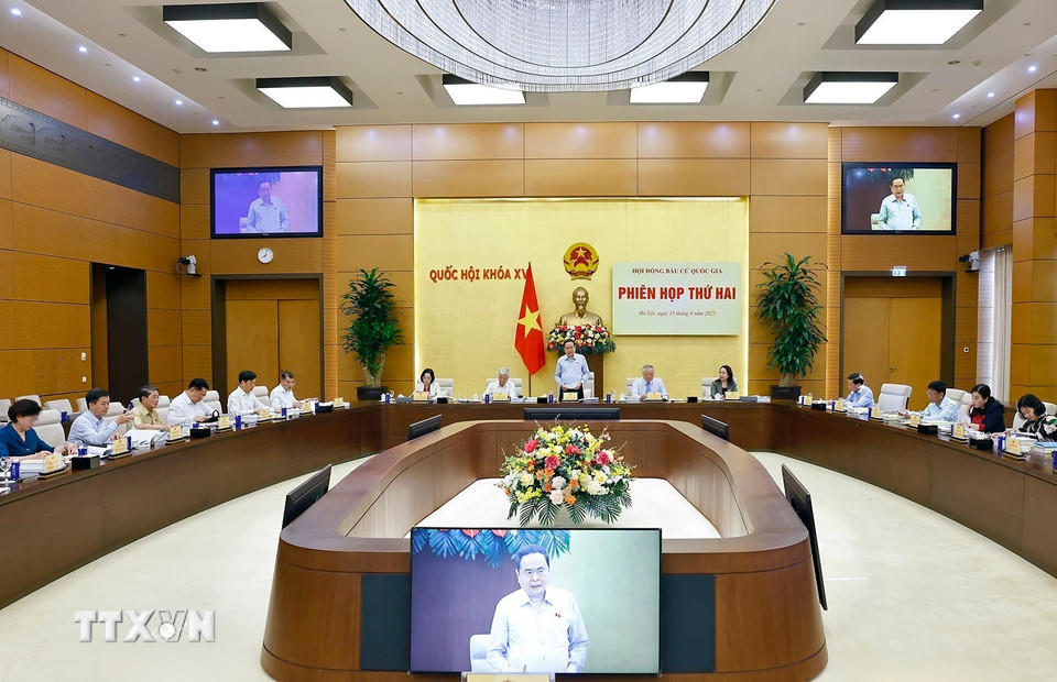 Chủ tịch Quốc hội Trần Thanh Mẫn, Chủ tịch Hội đồng Bầu cử quốc gia phát biểu. (Ảnh: Doãn Tấn/TTXVN)