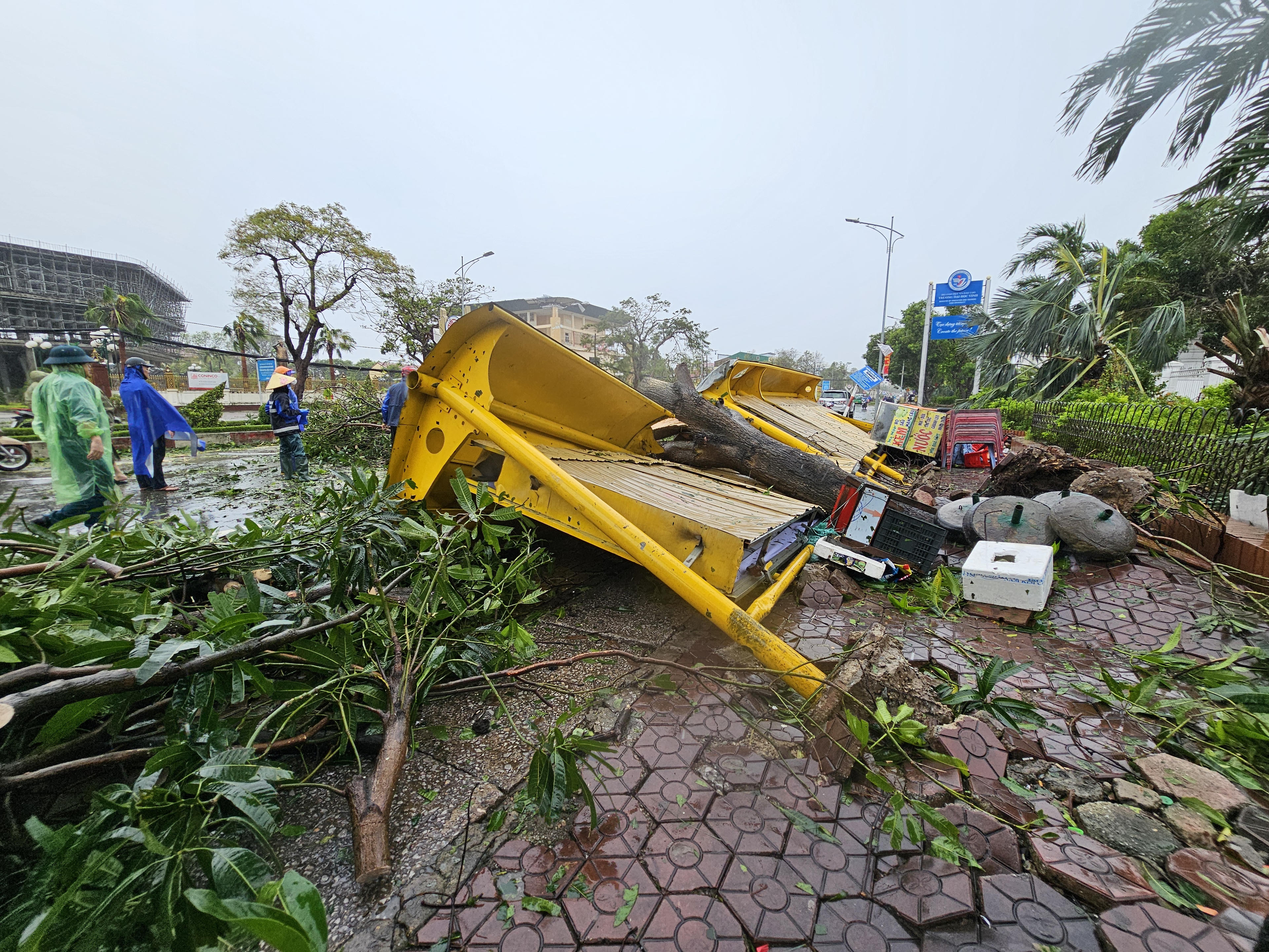 Cây đổ kéo theo nhiều hạng mục hư hỏng. Ảnh: Quốc Thanh.