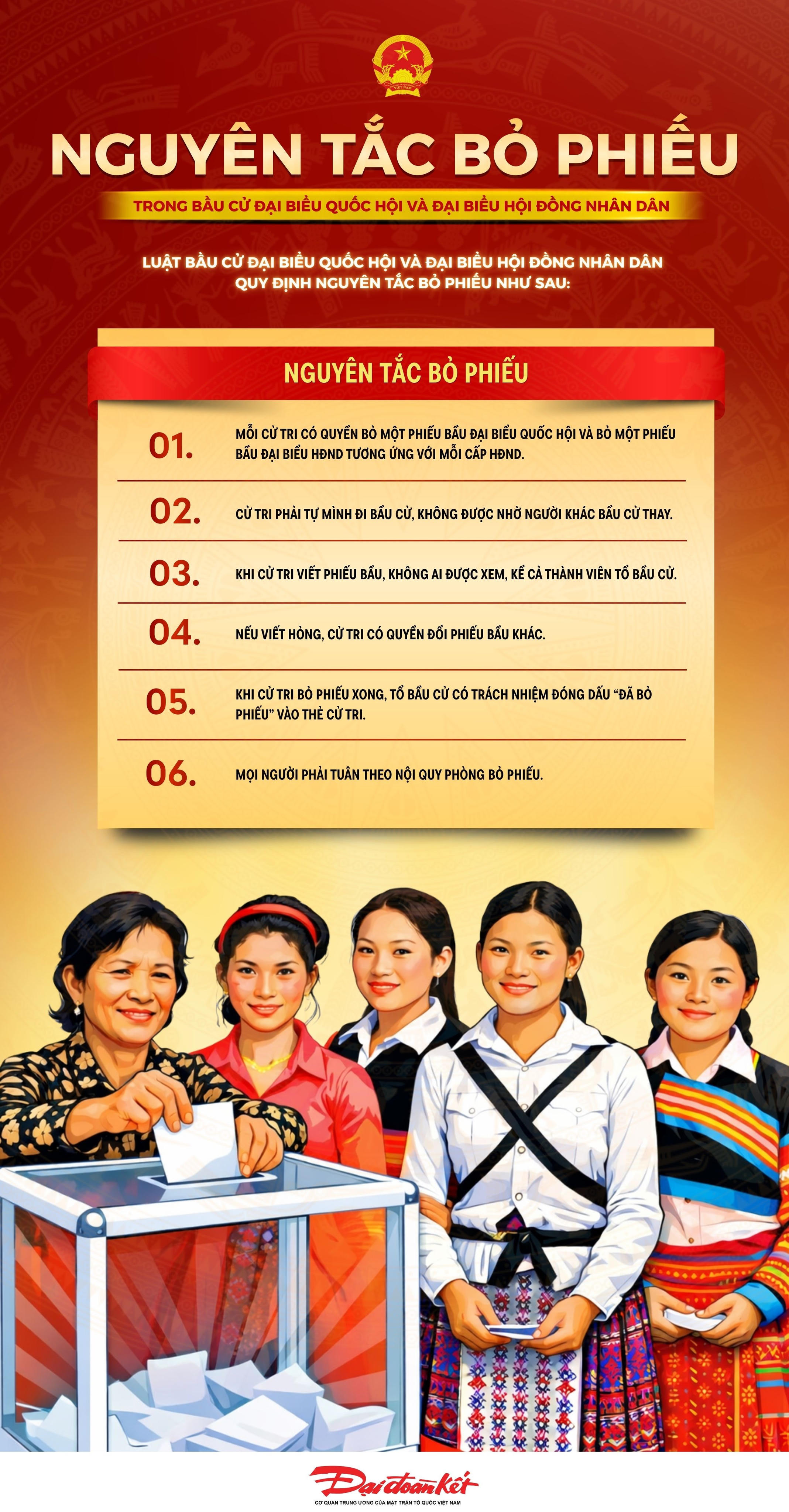 Infographic: Các nguyên tắc cử tri cần biết khi tham gia bỏ phiếu bầu cử